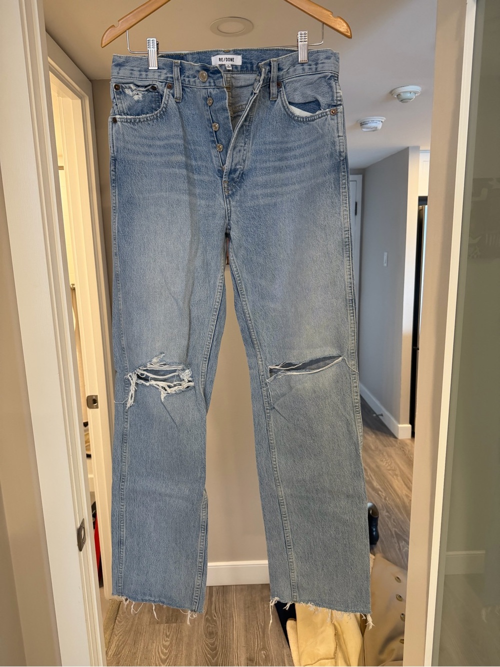 Re/Done Light Blue High-Rise Distressed Jeans
